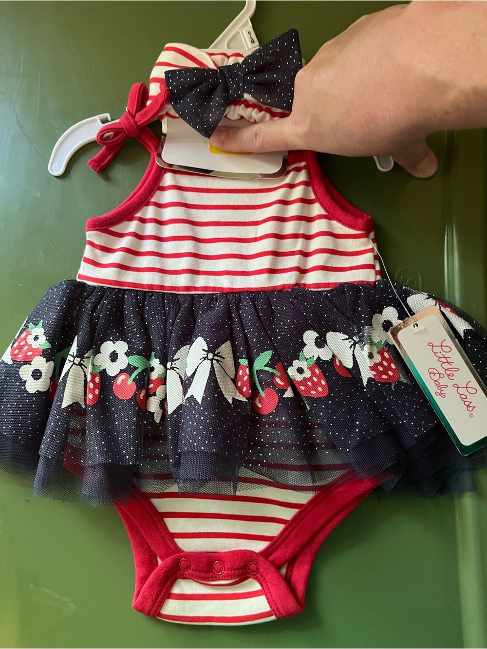 Little Lass Red White Navy Polka Dot Strawberry Tutu Matching Set